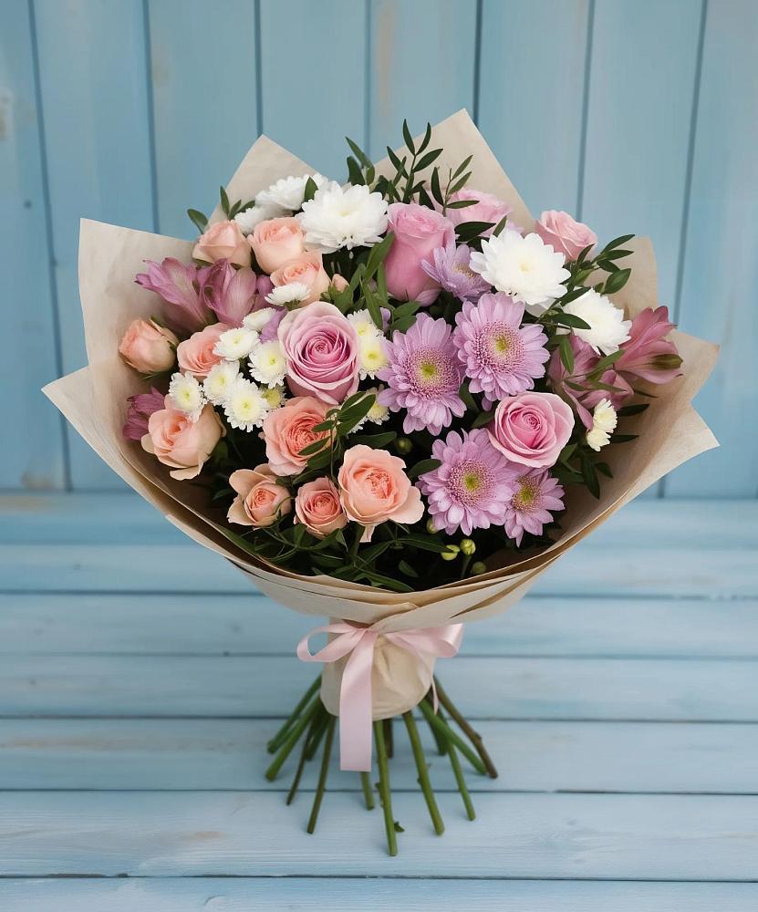 Букет цветов из: Хризантемы, Розы и Альстромерии в Крутинке