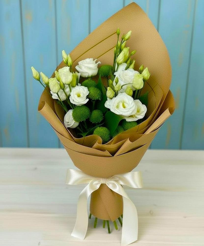 Букет цветов из: Хризантемы и Лизиантусы в Крутинке