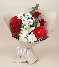 Букет цветов из:  Розы, Хризантемы, Герберы и Лилии в Крутинке