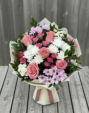 Букет цветов из:  Альстромерии, Гвоздики, Розы и Хризантемы в Крутинке