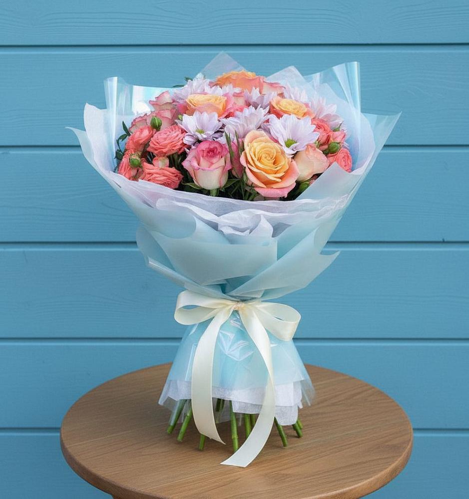 Букет цветов из: Хризантемы и Розы в Крутинке