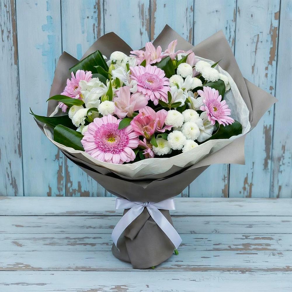 Букет цветов из: Герберы, Альстромерии и Хризантемы в Крутинке